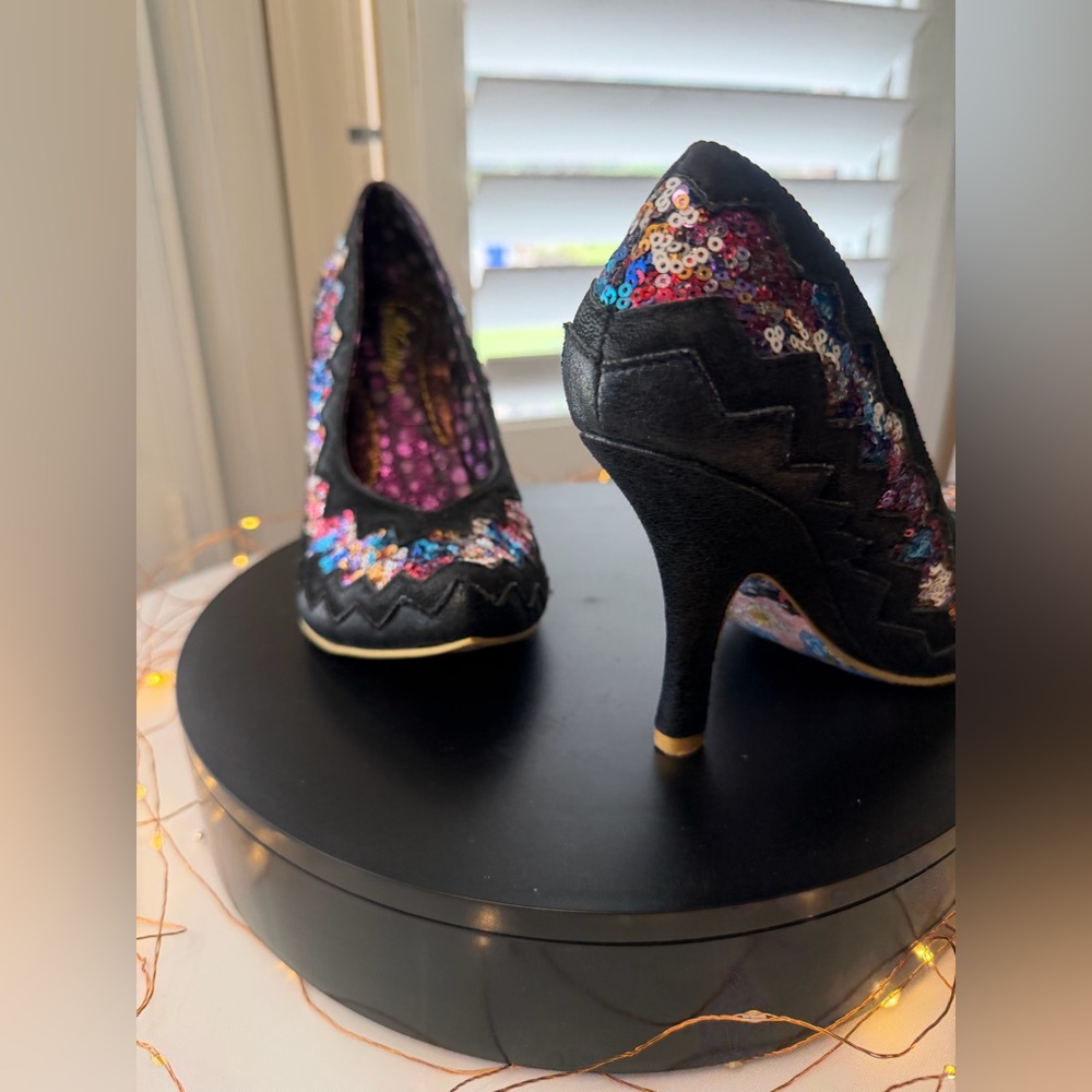 Poetic License by Irregular Choice Women's Black Sequin Zigzag High Heels, 39/8 - Picture 10 of 14